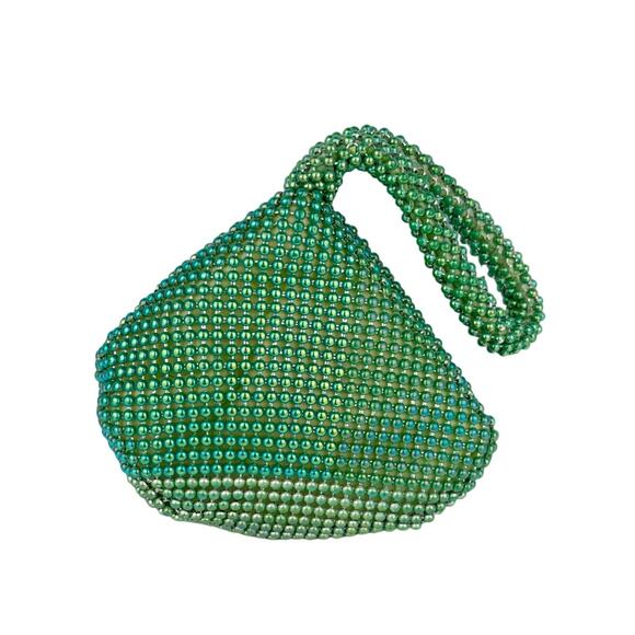 Handbags - New Green Blue Iridescent Beaded Mesh Teardrop Zipper Wristlet Clutch Bag Purse